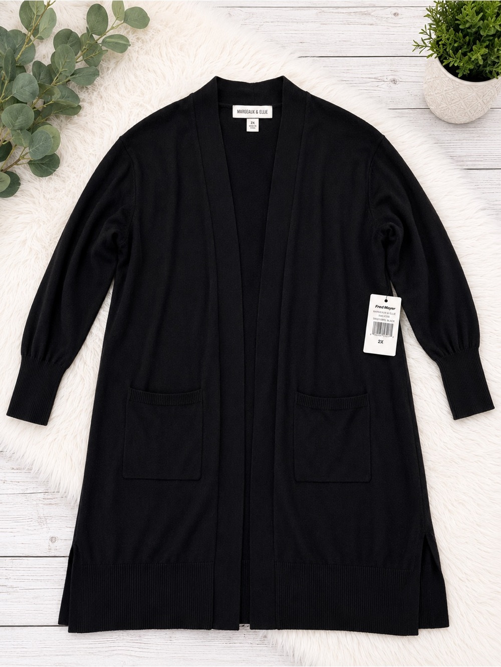 NWT Margeaux & Ellie Black Long Open Front Cardigan Sweater 2X